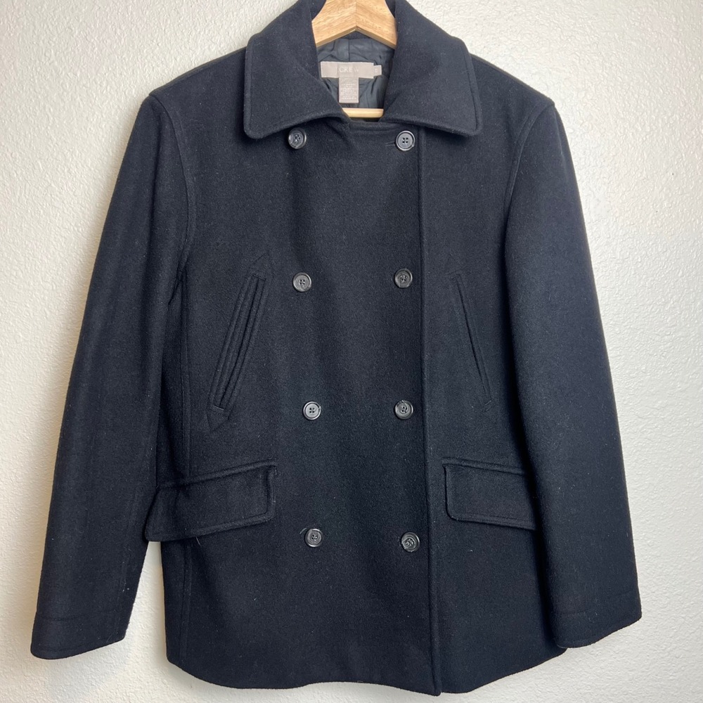 Vintage J.Crew Black Wool Peacoat | 90s Y2K Classic Double Breasted Coat size XS
